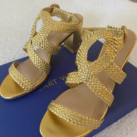 Stuart Weizmann Vicky Metallic Leather Sandals Gold - Picture 4 of 13